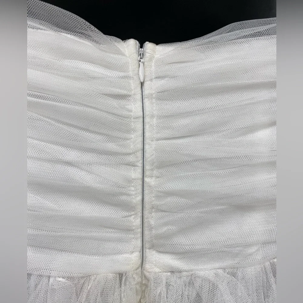 NWT Elegant Boho White Strapless Wedding Prom‎ Gown Flowy Layered Tulle Size S - Picture 8 of 14